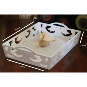 White hand-crafted decorative wooden tray, Rectangular