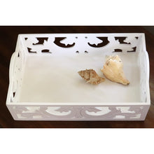 White hand-crafted decorative wooden tray, Rectangular