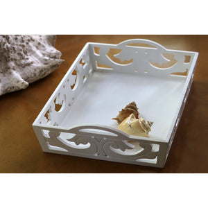 White hand-crafted decorative wooden tray, Rectangular