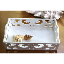 White hand-crafted decorative wooden tray, Rectangular