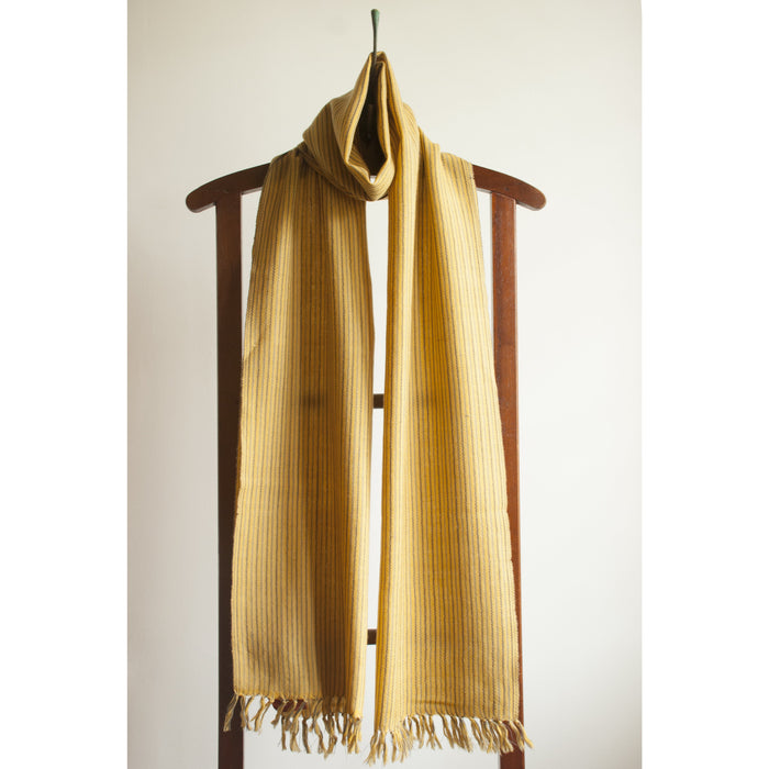 Handwoven Himalayan Merino Wool Scarf, Mustard Stripes