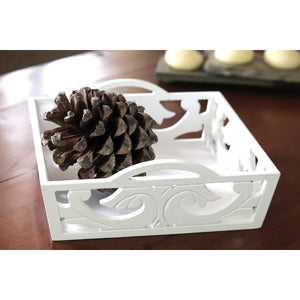 White hand-crafted decorative wooden tray, Square