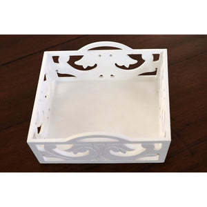 White hand-crafted decorative wooden tray, Square